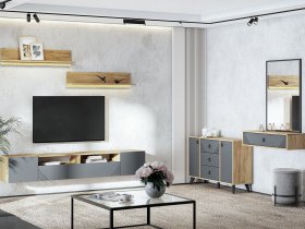 Модульная гостиная Байкал (дуб крафт золотой/графит) в Багане - bagan.mebel-nsk.ru | фото