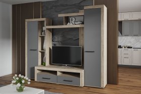Стенка Марсель-4 (дуб крафт серый/графит серый) в Багане - bagan.mebel-nsk.ru | фото