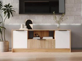 Тумба под ТВ  ТМ-001 Ивис (дуб крафт золотой/белый) в Багане - bagan.mebel-nsk.ru | фото